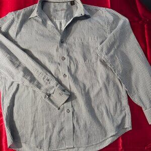 Tasso Elba men's button-down shirt. brown and white checkered Size M 15 -15 1/2